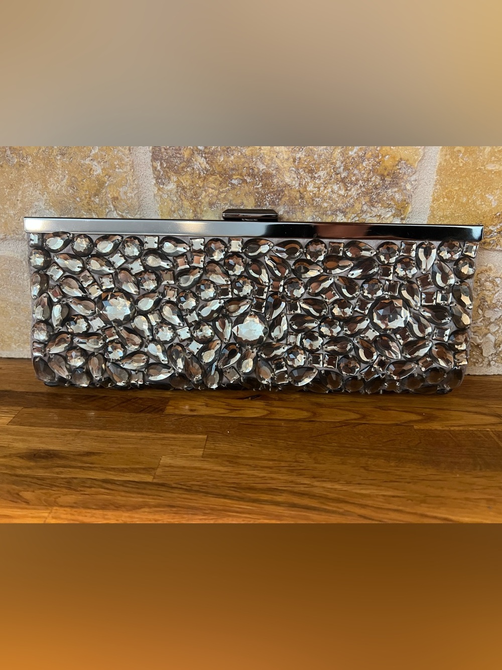 Banana Republic Crystal-Embellished Silver Evening Clutch